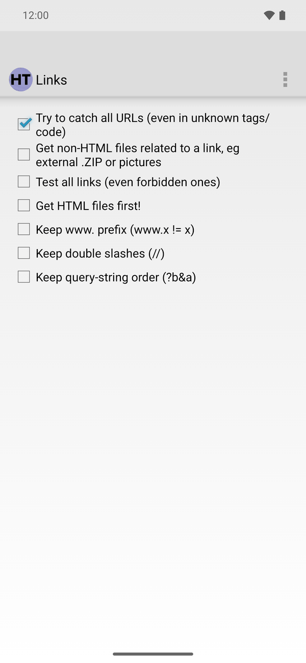 Android Links tab